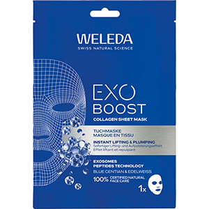 WELEDA Exo Boost Collagen Tuchmaske blauer Enzian